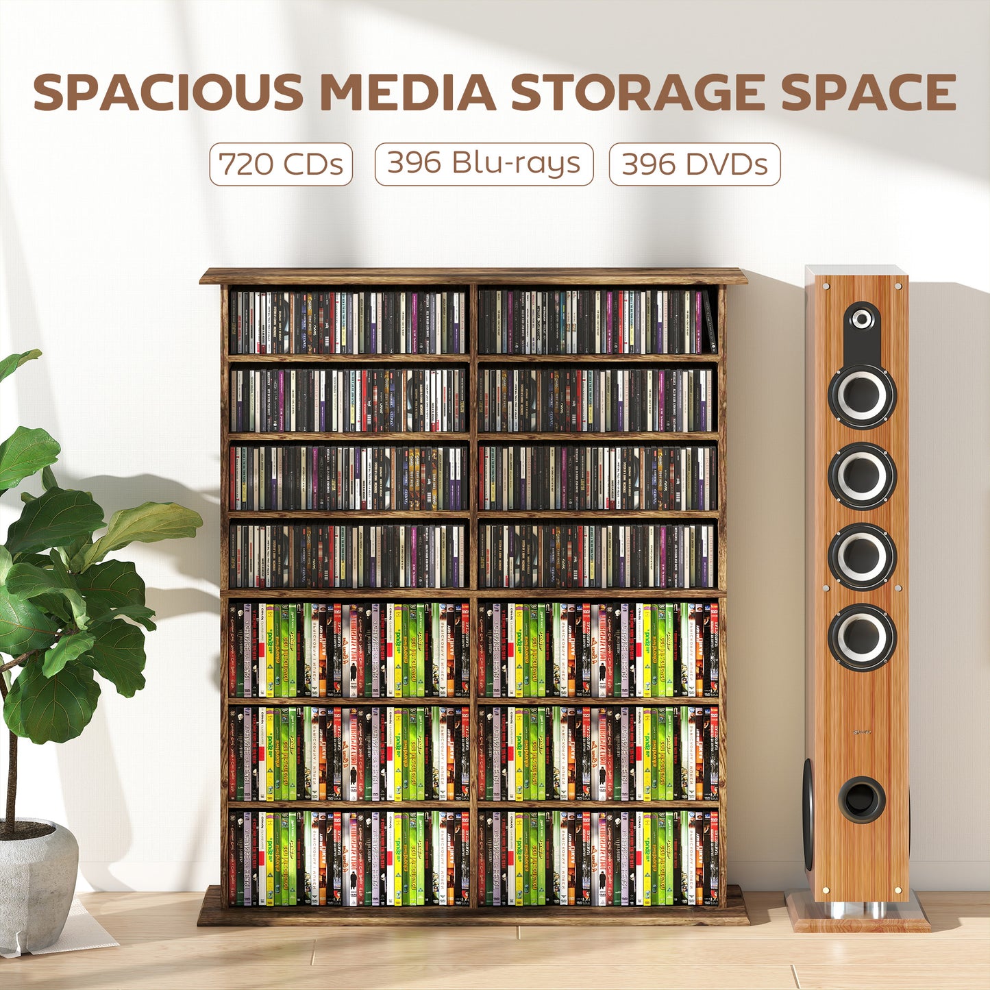 HOMCOM 16-Compartment Media Shelf - Rustic Brown