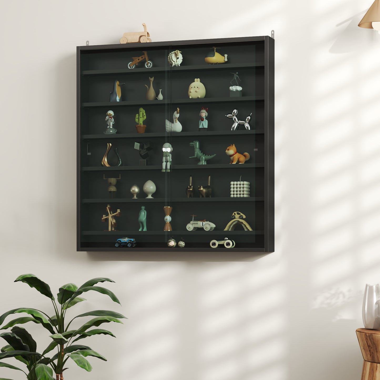 HOMCOM Six Shelf Display Cabinet, with Glass Doors - Black