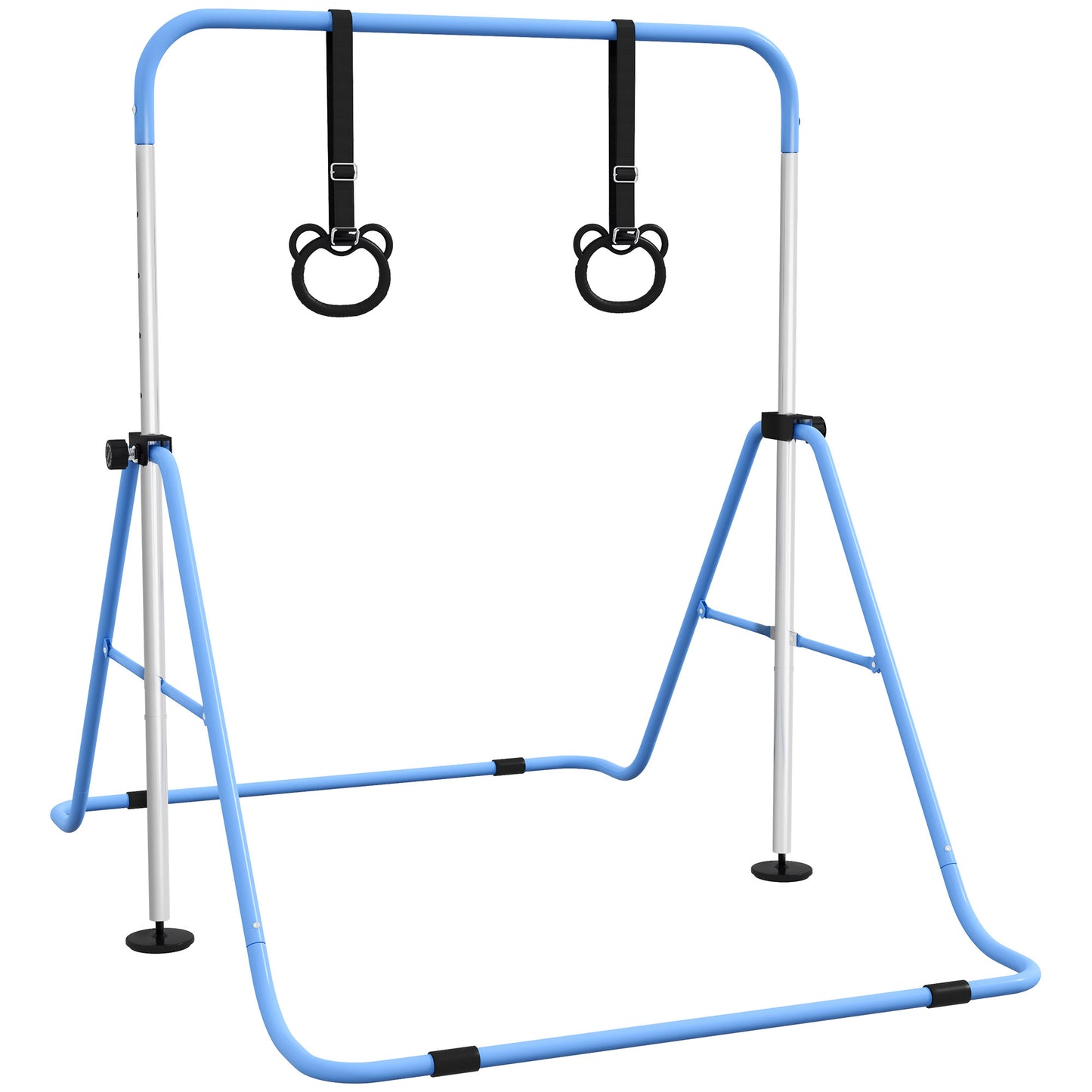 HOMCOM Adjustable Height, Foldable Kids Gymnastics Bar w/ Non-slip Rubber Floor Rings, for 3+ Years, Blue