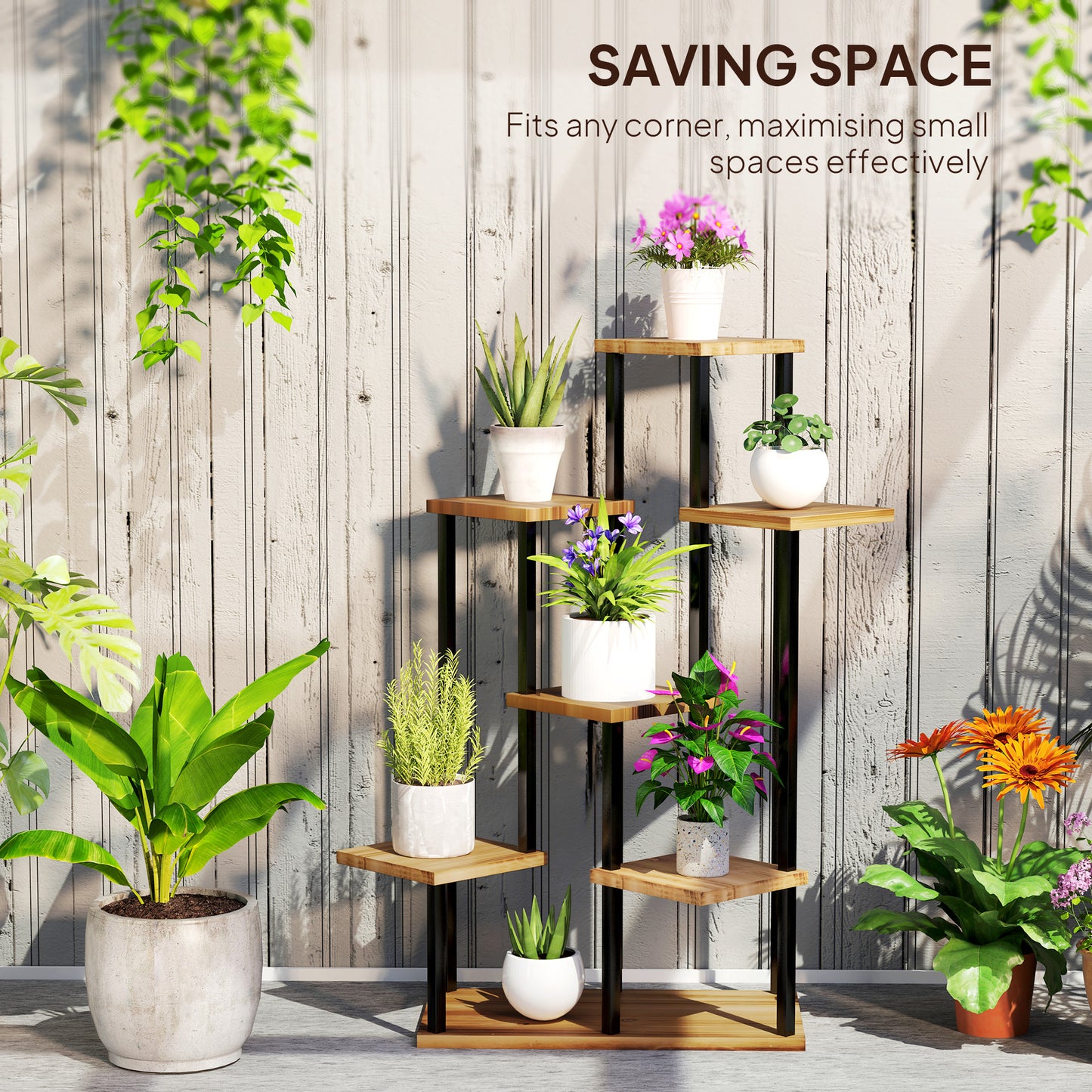 Outsunny Seven Wooden Shelf Plant Stand