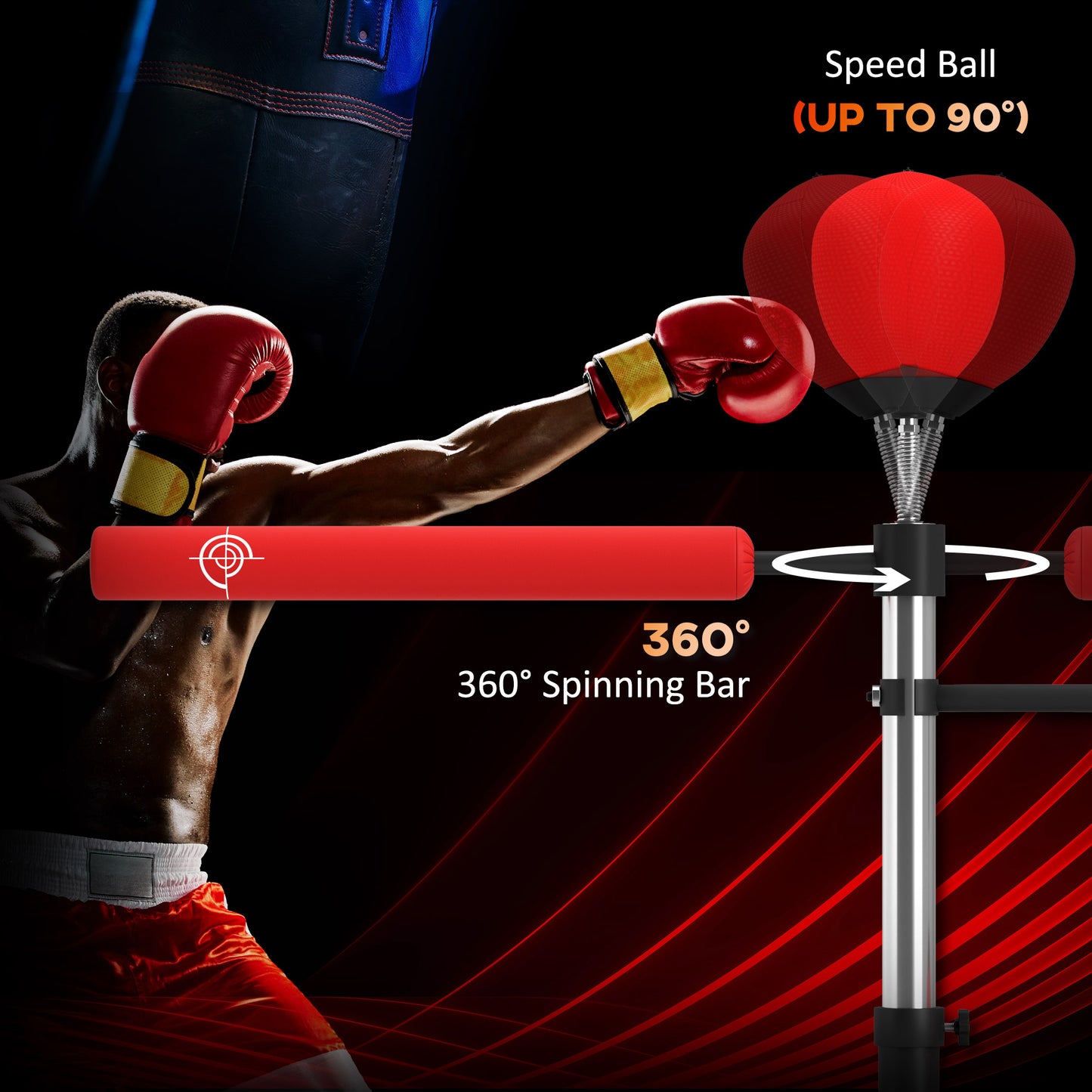 HOMCOM 4-in-1 Boxing Punching Bag, Freestanding with 2 Speed Bals, 360° Reflex Bar, 160-230cm Adjustable Height, Red