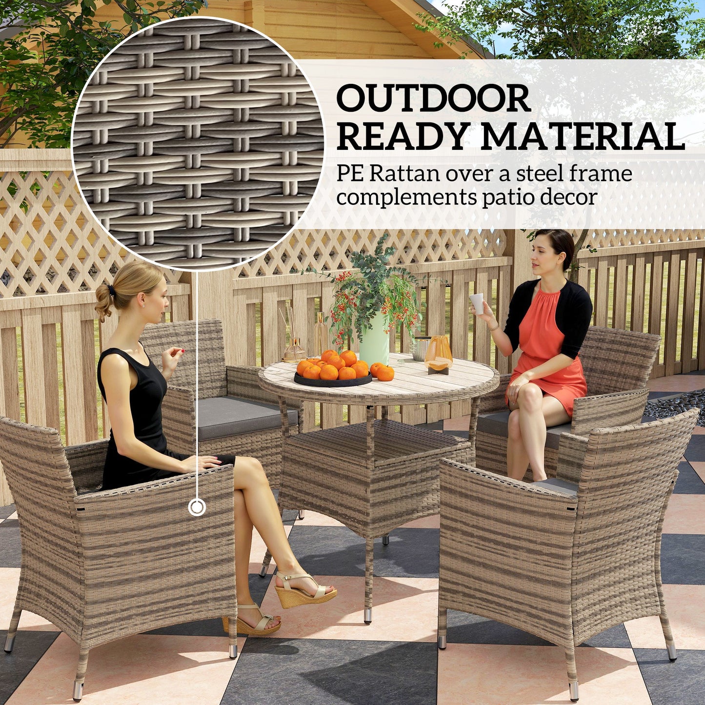 Outsunny Five-Piece Rattan Garden Set, with Two-Tier Table - Grey