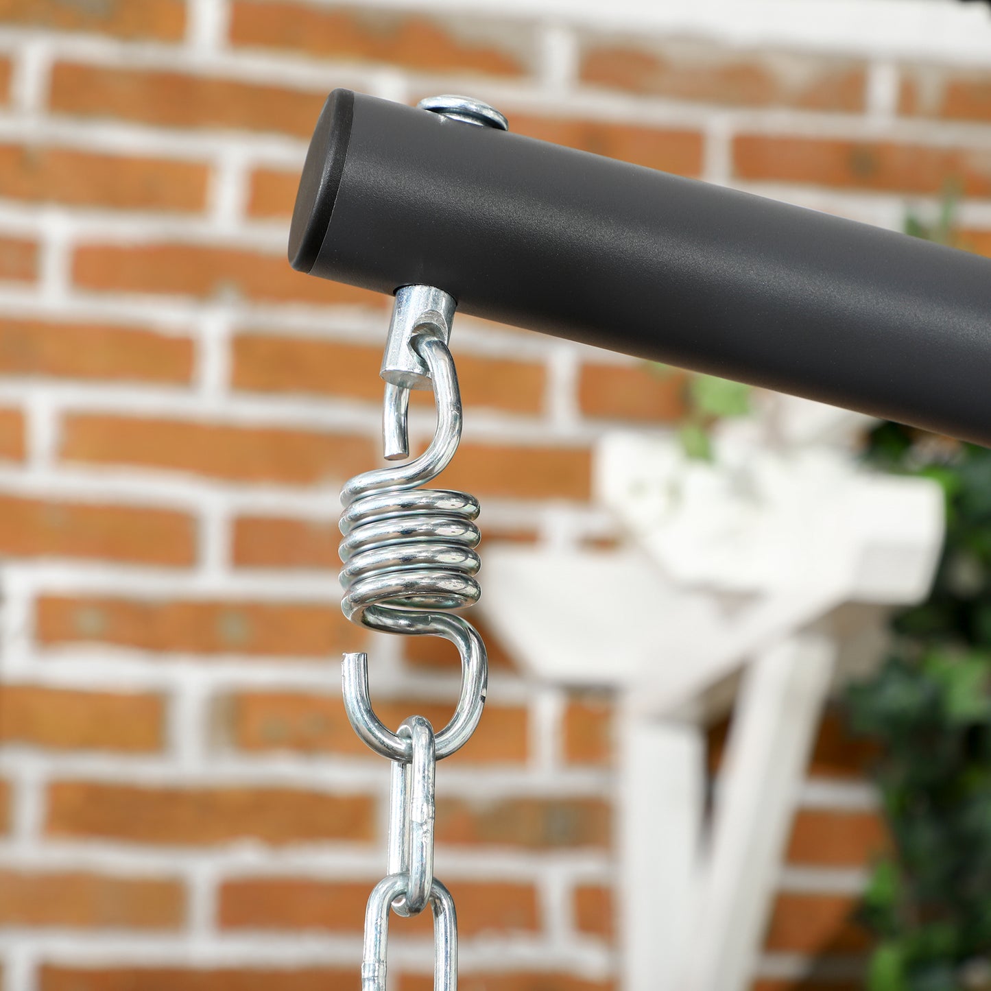 Outsunny Outdoor PE Rattan Swing Chair with Foldable Basket and Cushion, Garden Patio Hanging Egg Chair with Metal Stand, Headrest for Indoor and Outdoor, Light Grey