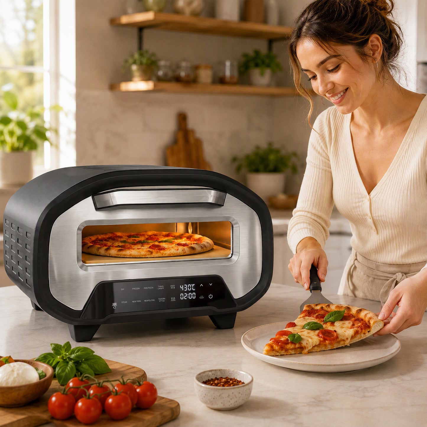 HOMCOM Electric Pizza Oven, 12 Inch Pizza Maker with 8 Preset Modes and Ceramic Stone, 2200W