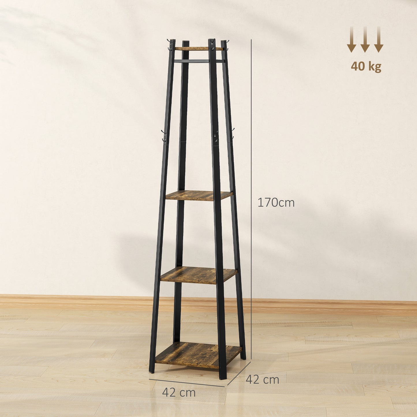 HOMCOM Compact Freestanding Coat Rack - Black/Brown