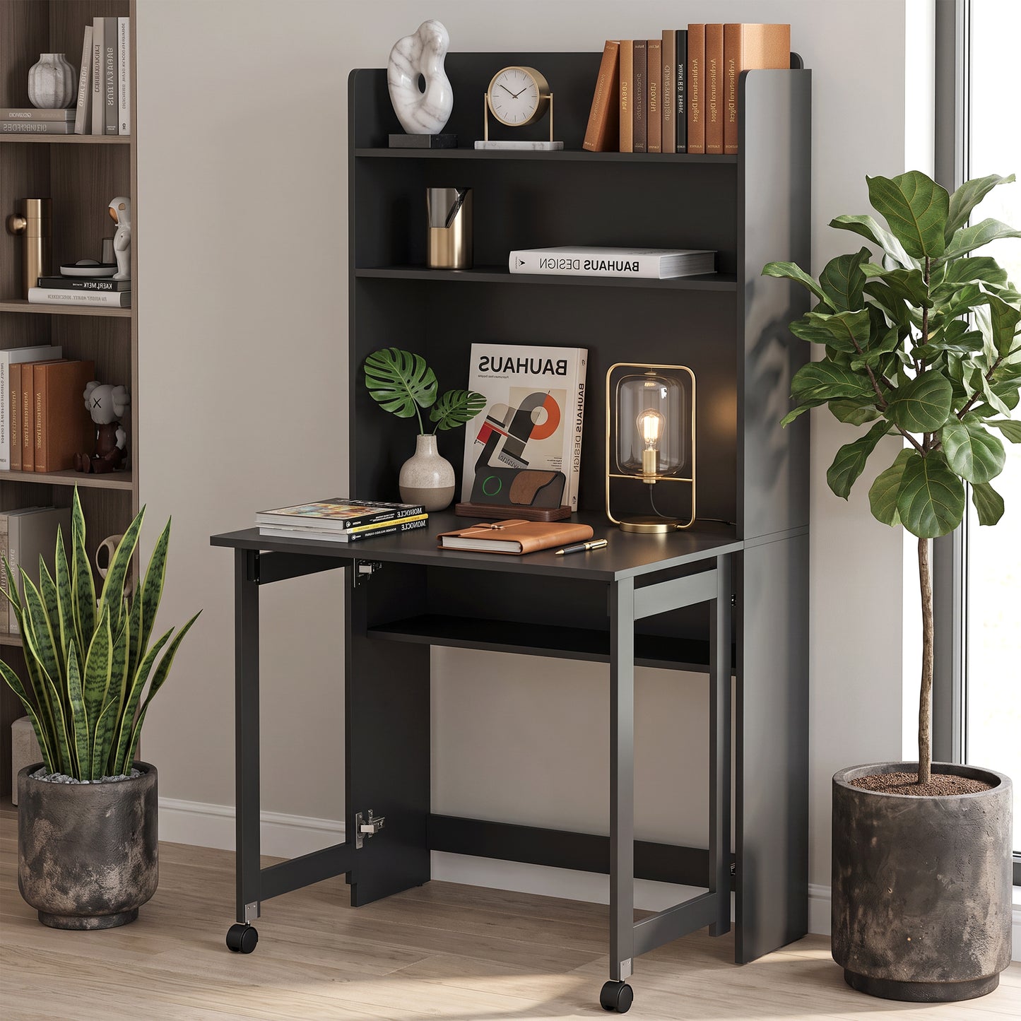 HOMCOM Foldable Desktop, Computer Desk with Storage Shelves, 80 x 69 x 155 cm, Black