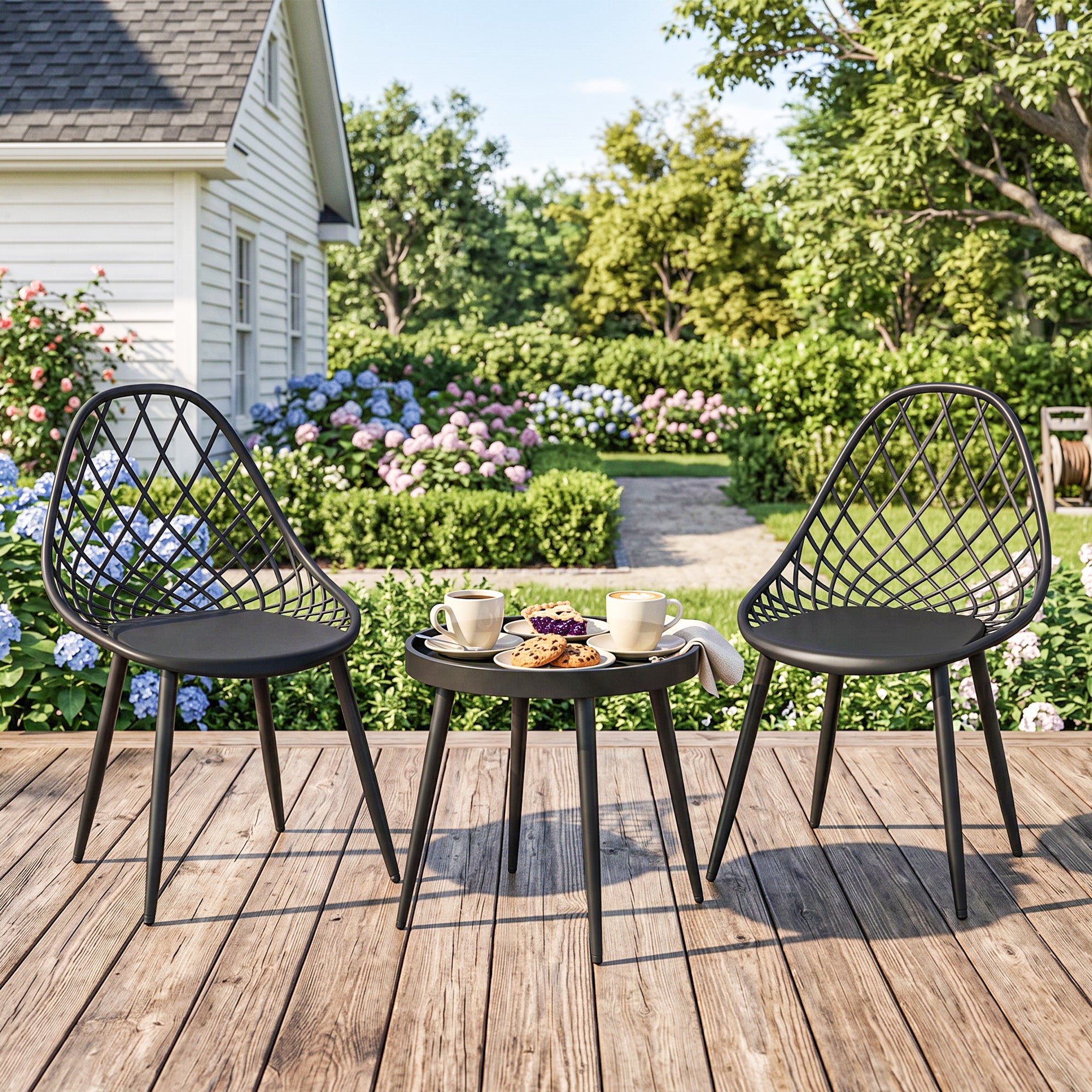 Outsunny 3-Piece Outdoor Bistro Set with 2 Chairs and Round Table for ...