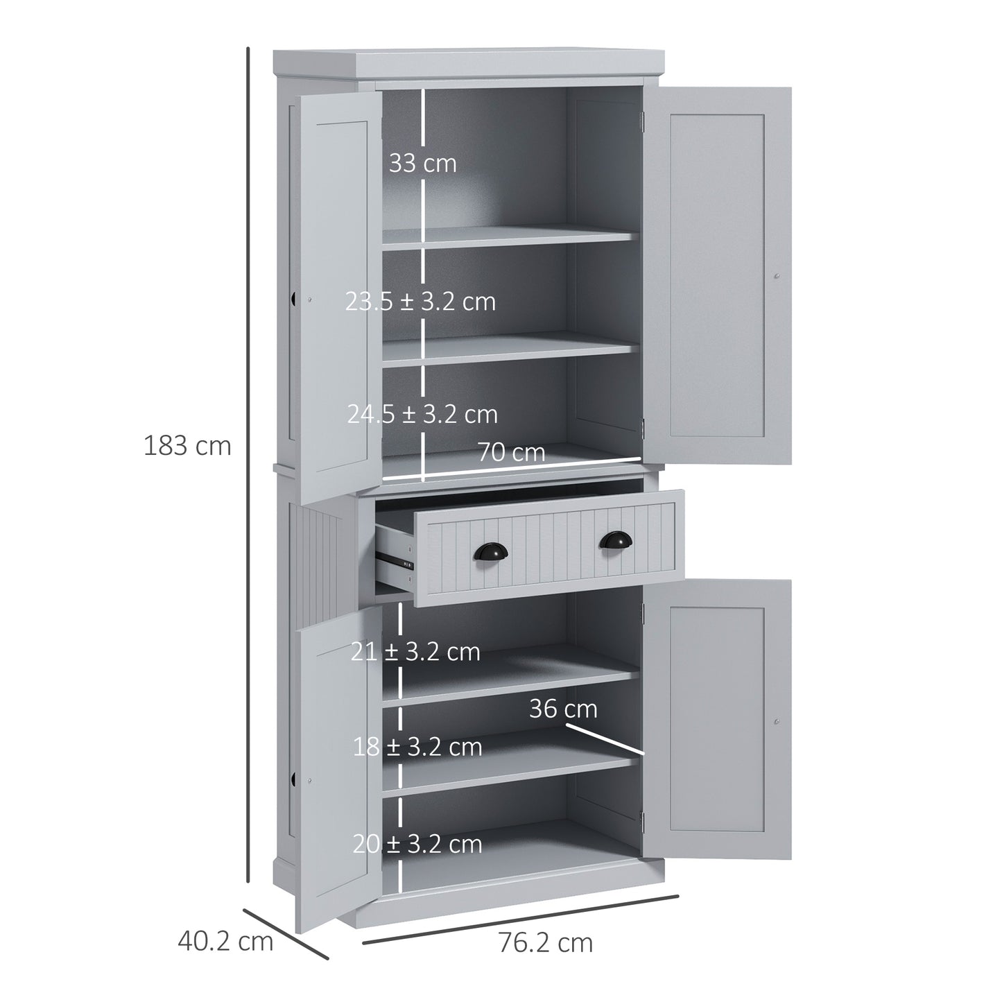 HOMCOM Grey Kitchen Cabinet Painted Kitchen Cupboards with 3 Adjustable Shelves