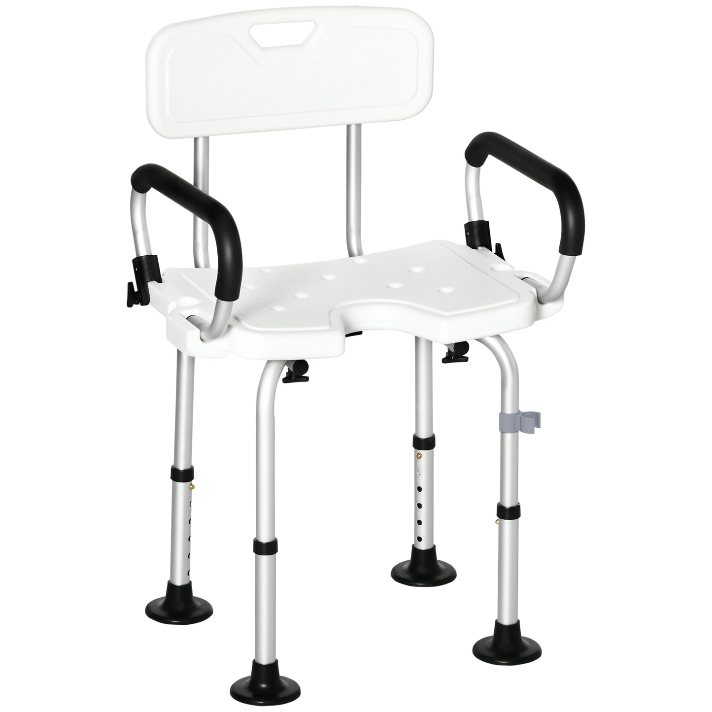 HOMCOM Shower Chair for the Elderly and Disabled, Height Adjustable Shower Stool with Back and Flipped Padded Arms, Suction Foot Pads, White