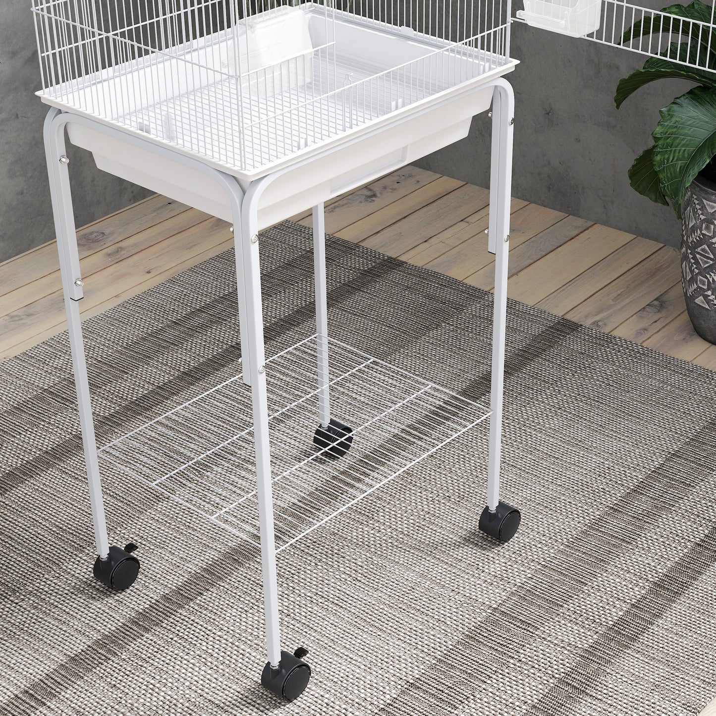 PawHut Bird Cage Budgie Cages for Finch Canary Parakeet with Stand Wheels Slide-out Tray Accessories Storage Shelf, White