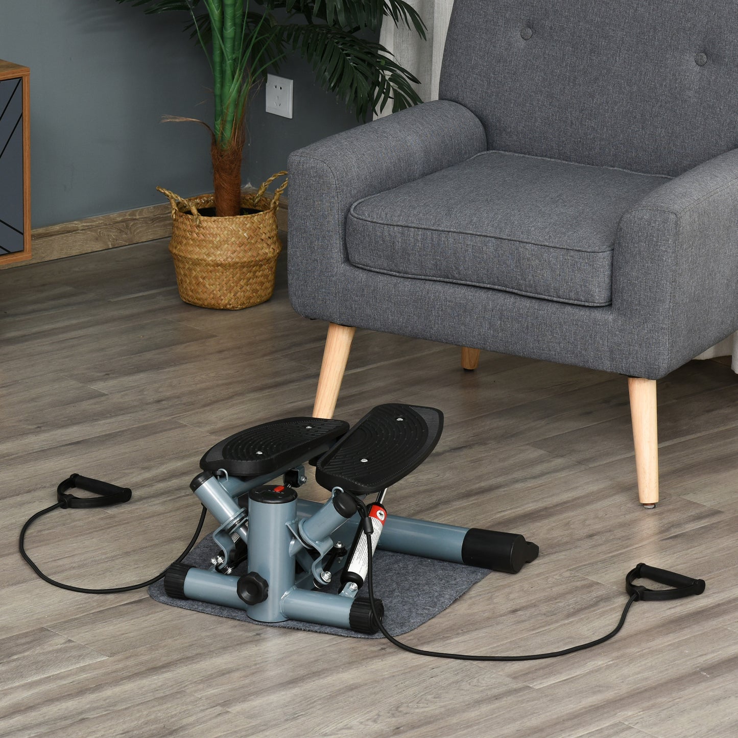 HOMCOM Mini Stepper Step Machine with Resistance Bands and Cushion Mat for Leg Arm Full Body Training Fitness Stair Stepper