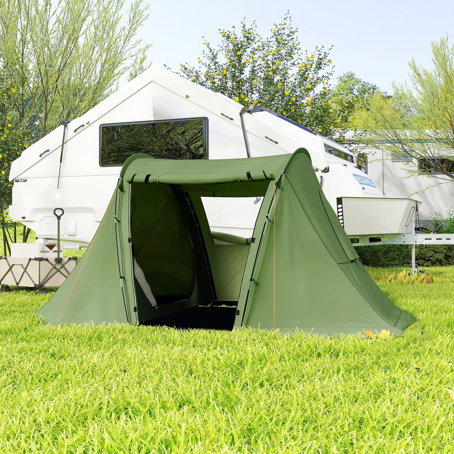 Outsunny 3 Man Camping Tent with Living Area and 2 Bedrooms, 3000mm Waterproof Family Tent with Sewn-in Groundsheet and bag, Portable Dome Shelter for Hiking, Festival, Backpacking, Green