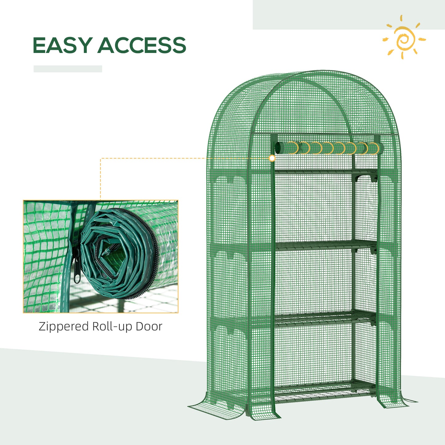 Outsunny 4 Tier Mini Greenhouse for Outdoor, Portable Gardening Plant Green House with Storage Shelf, Roll-Up Zipped Door, Metal Frame and PE Cover, 80 x 49 x 160cm, Green