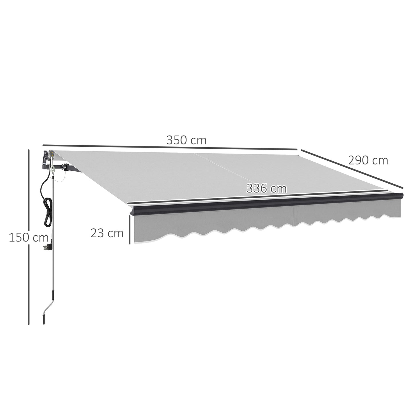 Outsunny 3.5 x 3(m) Electric Awning with Remote Controller, Aluminium Frame DIY Retractable Awning, UPF30+ Sun Shade Canopy for Garden Patio Deck Door Window, Light Grey
