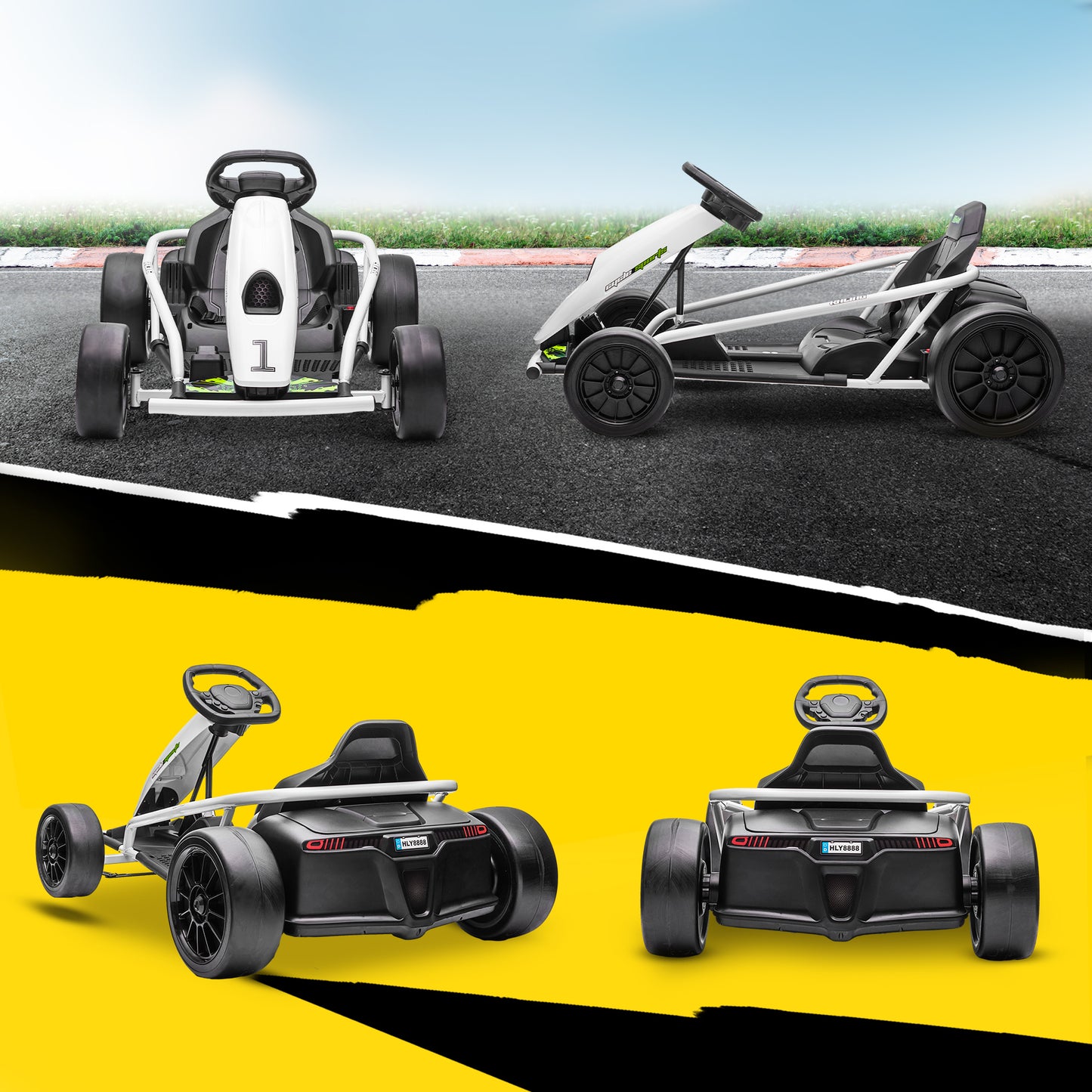 HOMCOM 24V Electric Go Kart for Kids, Drift Ride-On Racing Go Kart with 2 Speeds, for Boys Girls Aged 8-12 Years Old, White