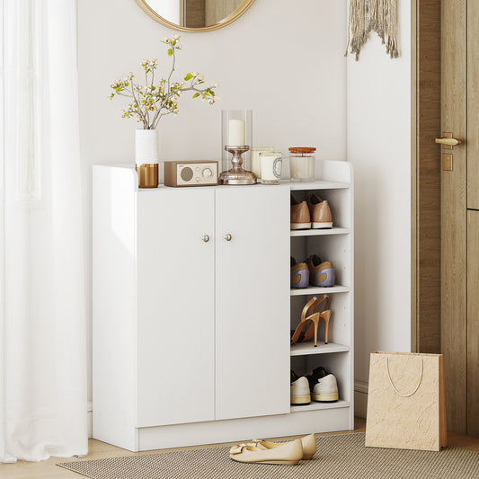 HOMCOM Shoe Storage Cabinet  Two Doors w/ Adjustable 4 Shelves Cupboard Footwear Rack Stand Organiser Hallway White