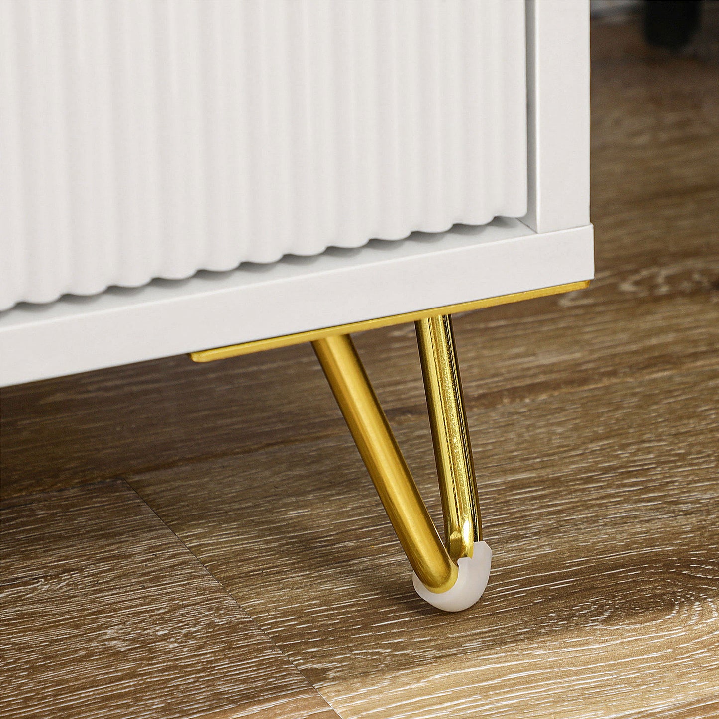 HOMCOM Set of 2 Elegant Chest of Three Drawers - White/Gold-Tone