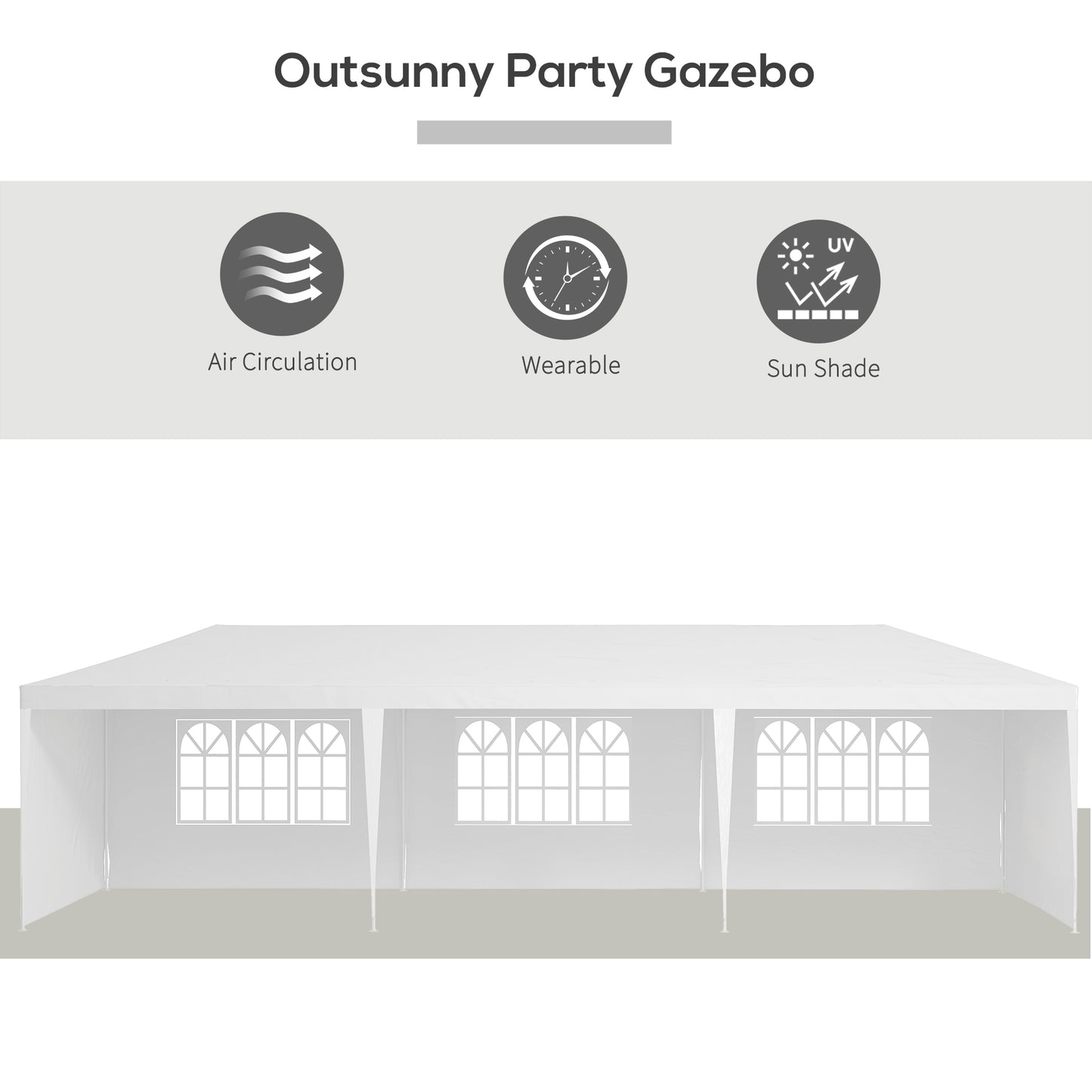 Outsunny Garden Gazebo 9 x 3 Marquee Party Wedding Tent Canopy, White