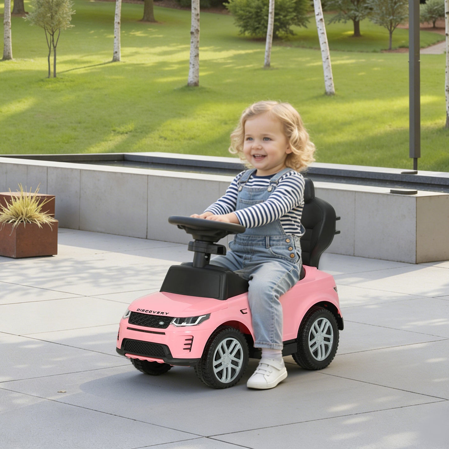 AIYAPLAY Land Rover Discovery Licensed Baby Push Car, 2-in-1 Ride on Car with Push Handle and Safety Guardrail, Pink