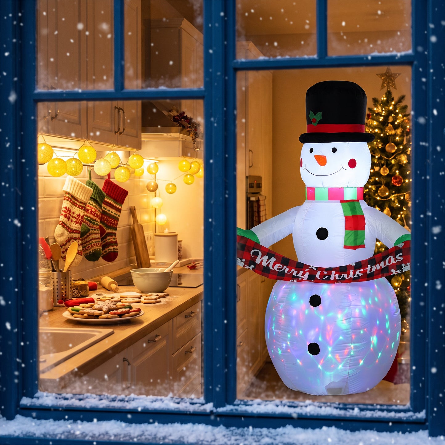 Inflatable Christmas Decoration, Outsunny 6.7FT Christmas Inflatable Snowman with Colourful LED Light