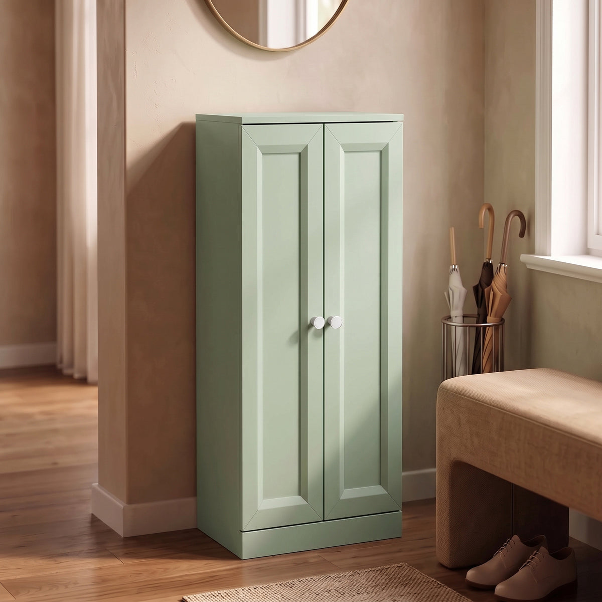 HOMCOM Narrow Bathroom Cabinet, Slim Storage Cabinet with 2 Doors & 4 Tiers, Freestanding Narrow Cupboard