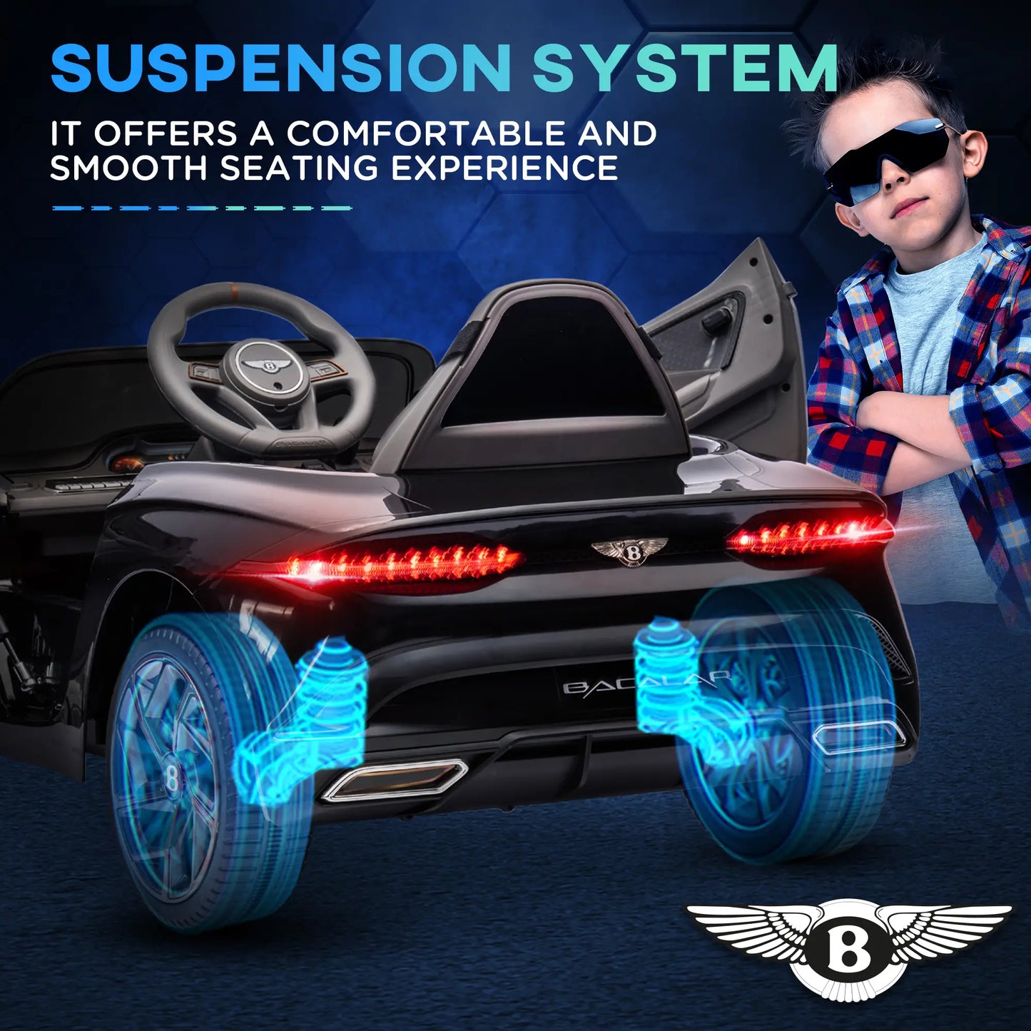 Bentley Bacalar Licensed 12V Kids Electric Car, with Remote Control, Horn, Lights, Music, Suspension Wheels, Black