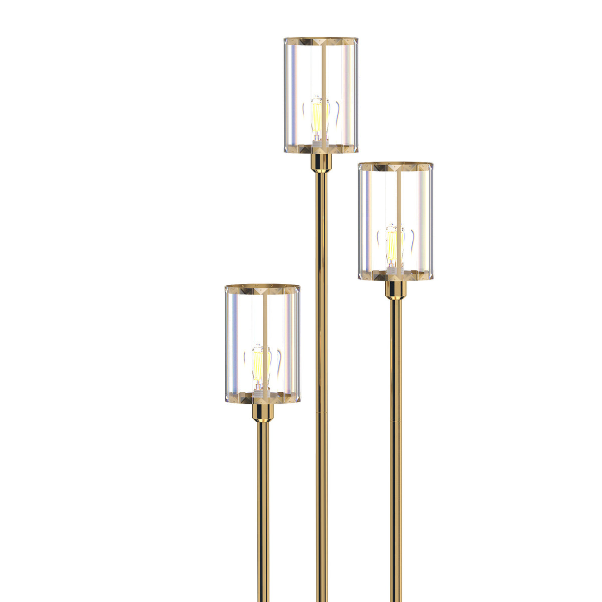 HOMCOM Floor Lamp with Shelves, 3-Light Crystal Standing Lamp with Glass Shades and Foot Switch, Bulbs Not Included, Gold Tone
