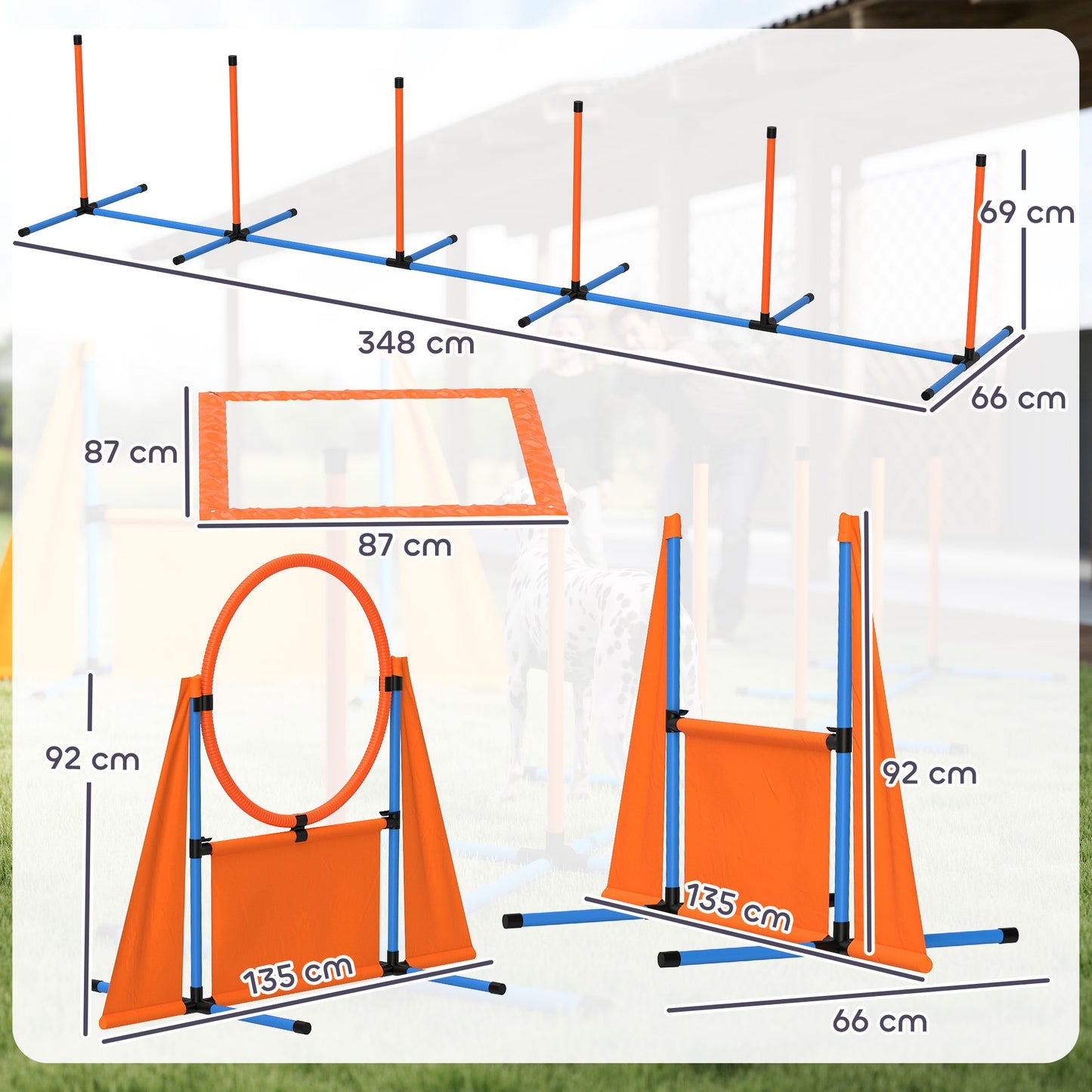 PawHut Seven-Piece Dog Agility Equipment Set with Weave Poles, Jump Ring, Hurdle, Pause Box, Carry Bag, Orange