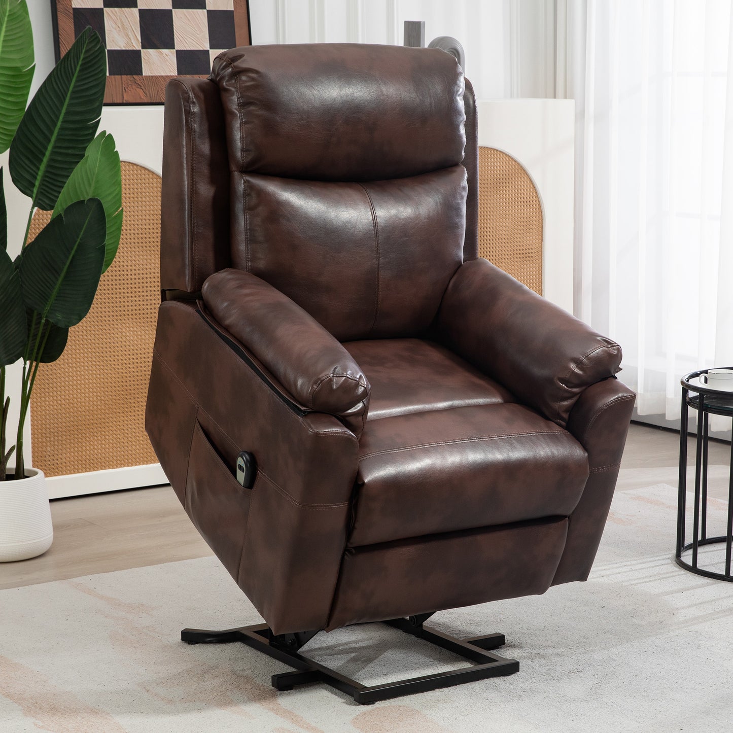 HOMCOM Faux Leather 70° Electric Riser Recliner Chair, Dark Brown