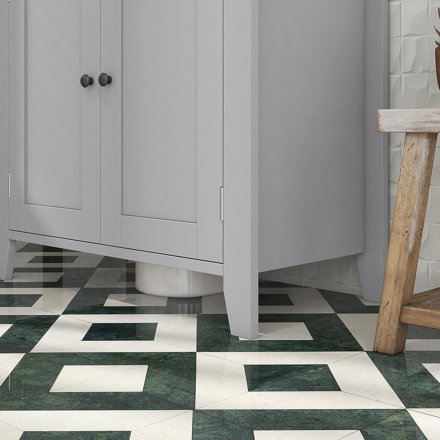 kleankin Under Sink Cabinet, Bathroom Sink Cabinet with 2 Doors, Pedestal Under Sink Design, Freestanding Bathroom Cupboard with Adjustable Shelf, Grey