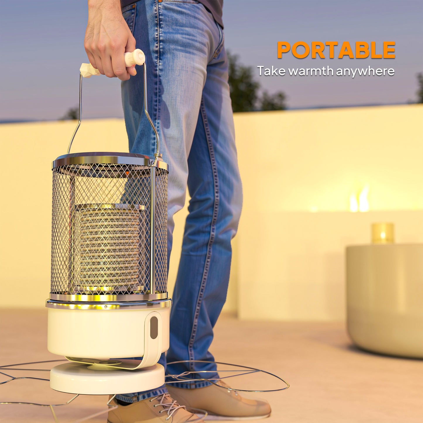 Outsunny 2000W Patio Electric Heater with 10-20 Coverage, Separation Coil, Freestanding Outdoor Infrared Heater with Tip-Over Protection, Overheat Protection, Handle for Indoor and Outdoor Use, White