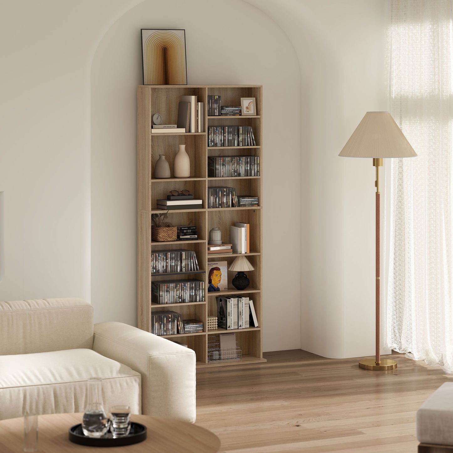 HOMCOM 640 CD Storage Tower - Nature Wood Finish