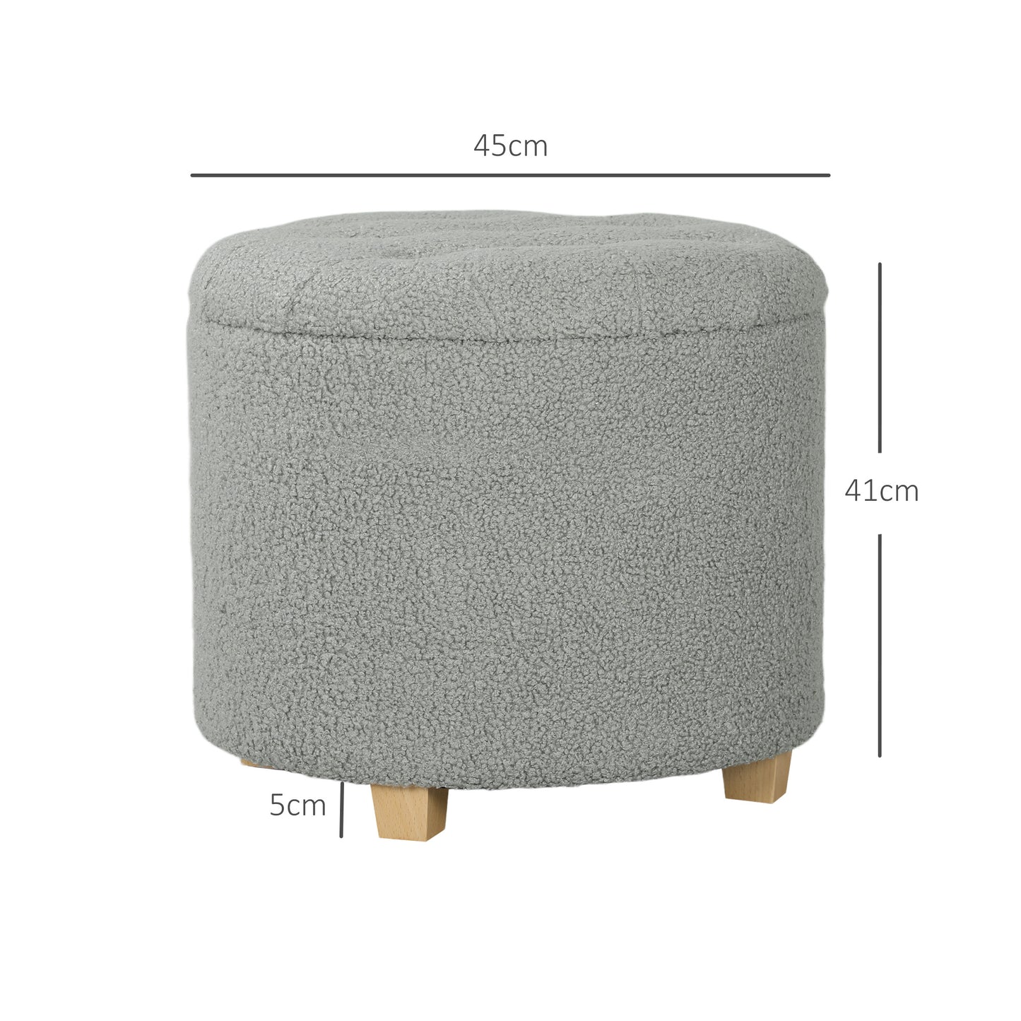 HOMCOM 40.5L Teddy Fleece Storage Ottoman - Grey