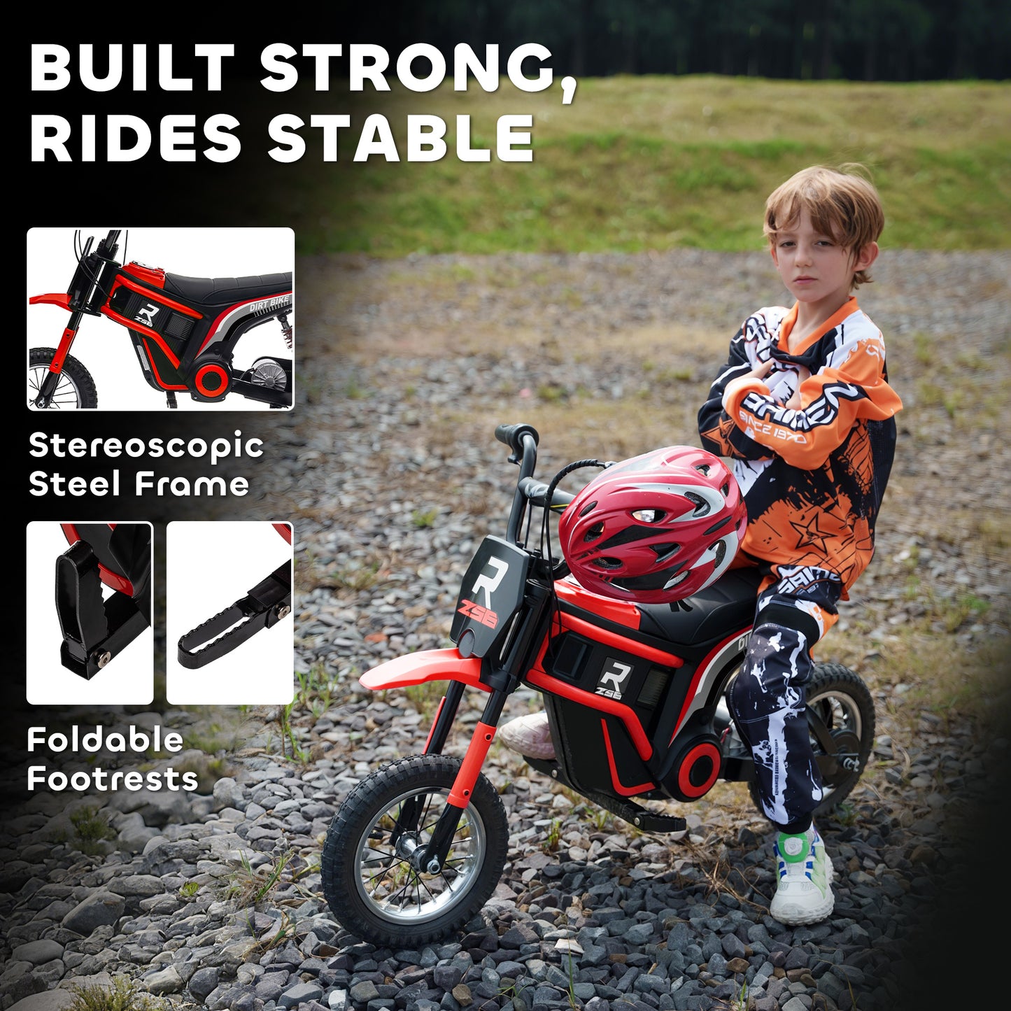 HOMCOM 24V Electric Motorbike with Twist Grip Throttle, Music, Horn, 12" Pneumatic Tyres, 16km/h Max Speed - Red