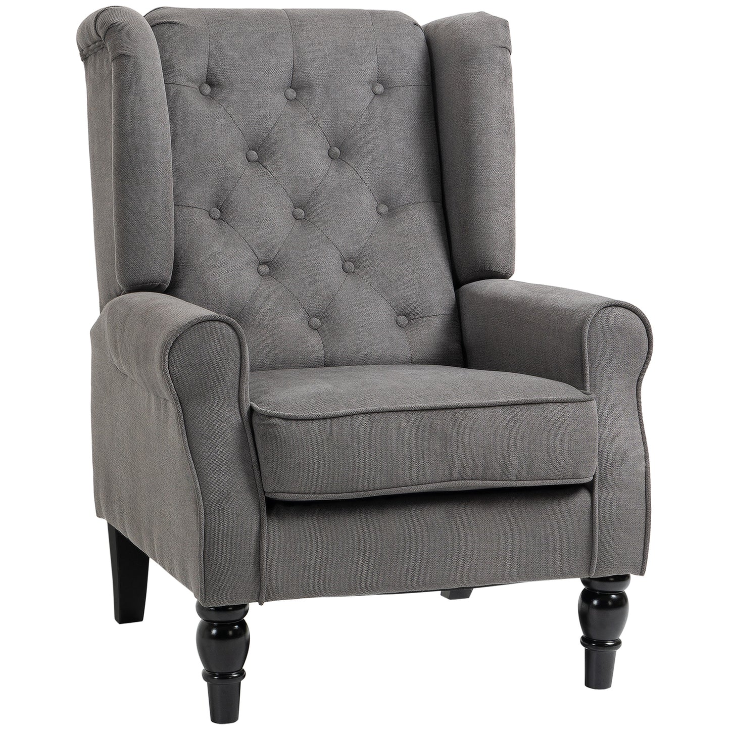 HOMCOM Wingback Accent Chair, High Back Armchair with Spring Cushion for Living Room, Bedroom, Retro Upholstered Reading Chair with Button Tufted Design, Thick Padded Seat and Solid Wood Legs, Dark Grey