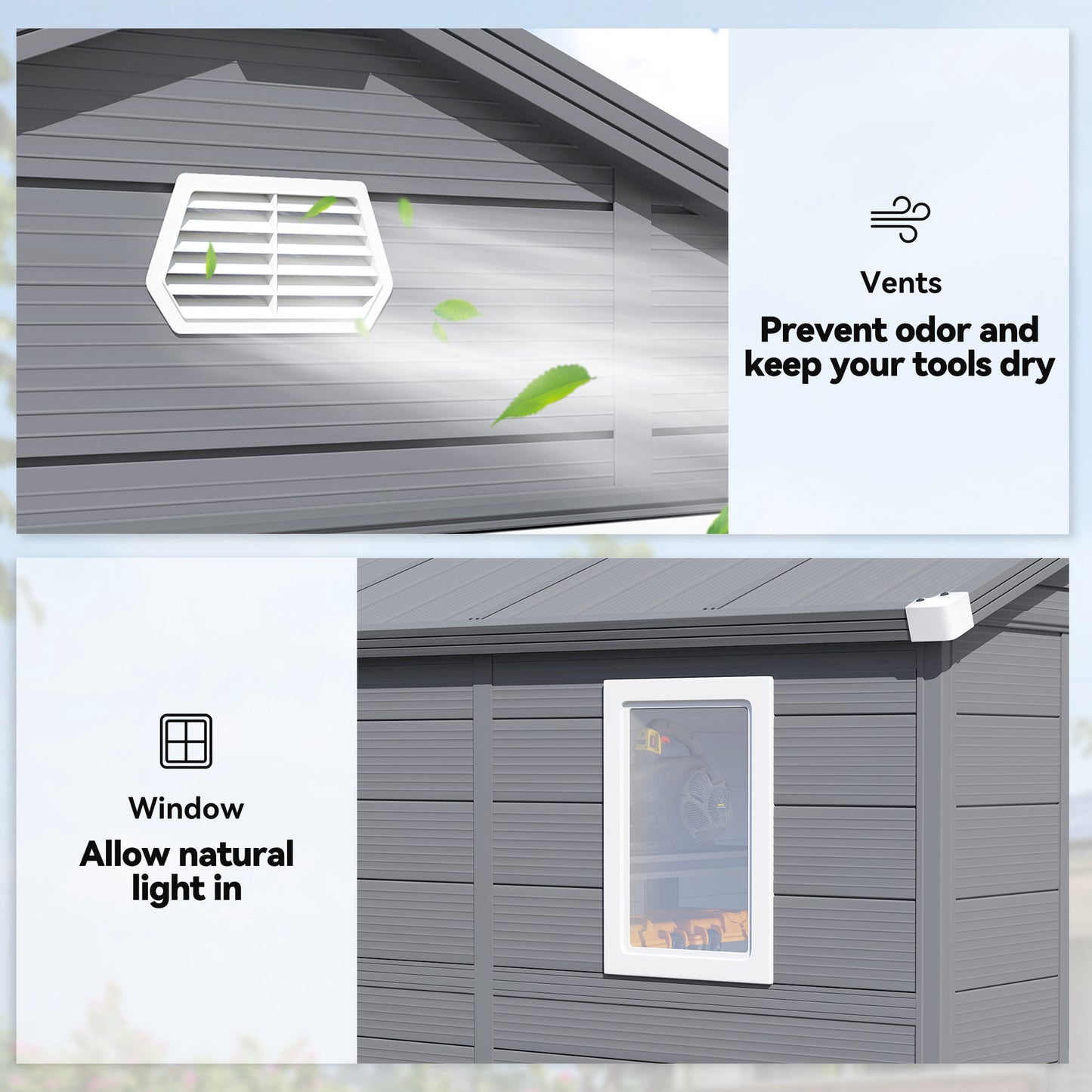 Outsunny 7.9ft x 6.2ft Aluminium Frame and Plastic Wall Shed, with Foundation - Grey