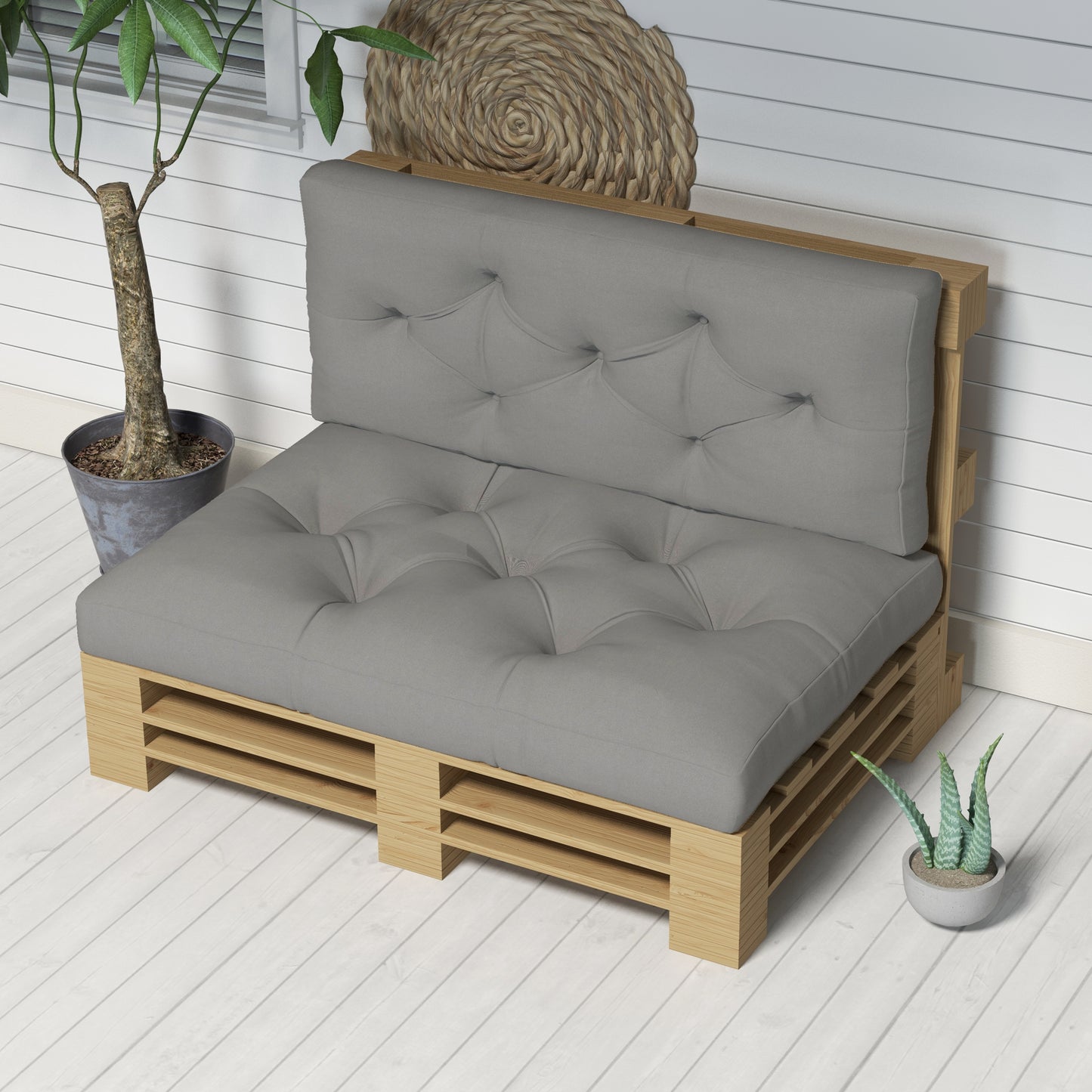 Outsunny Seat and Back Padded Pallet Cushion Set - Light Grey