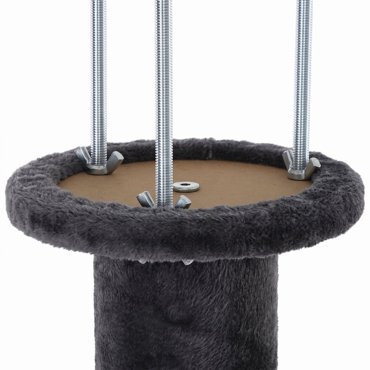 PawHut Floor to Ceiling Cat Tree, 230-260 cm Adjustable 5-Level Cat Tower with 3 Top Tension Rods, Bed, Hammock, Dark Grey