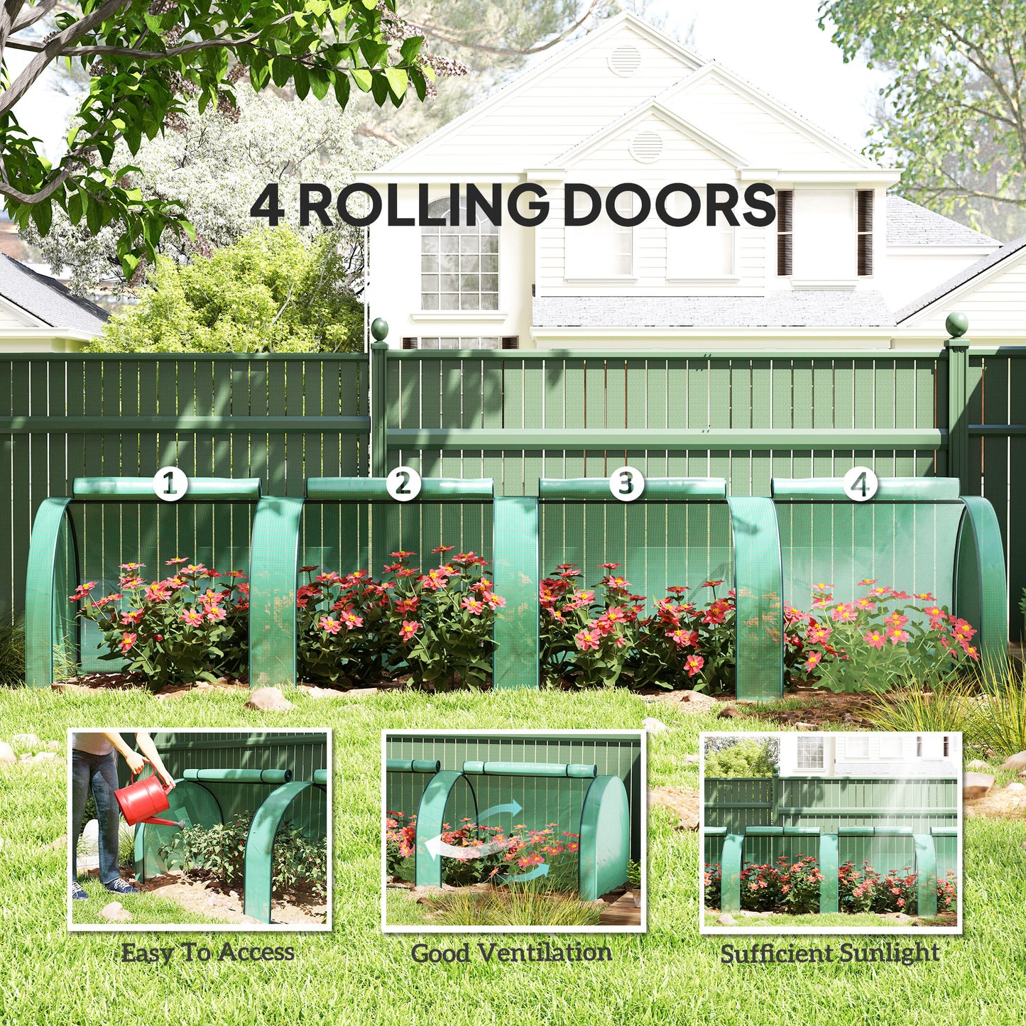 Outsunny Mini Greenhouse, Small Polytunnel Green House with Zipped Doors, Steel Frame for Garden Backyard, 395 x 100 x 80cm, Green