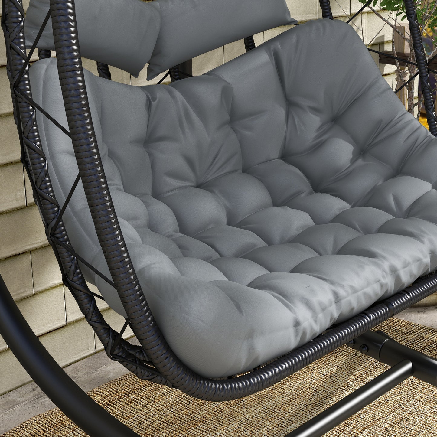 Outsunny Two-Seater Steel Frame Hanging Egg Chair - Black