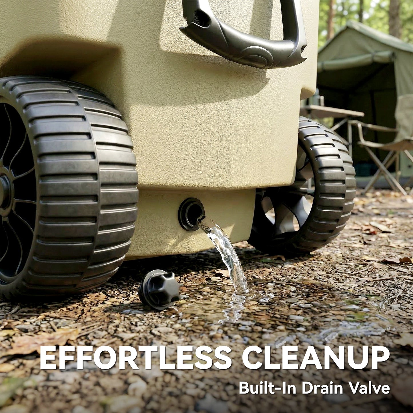 Outsunny 70L Insulated Cool Box with Wheels, Portable Ice Cooler with Handle, Lid and Drain Valve, Khaki