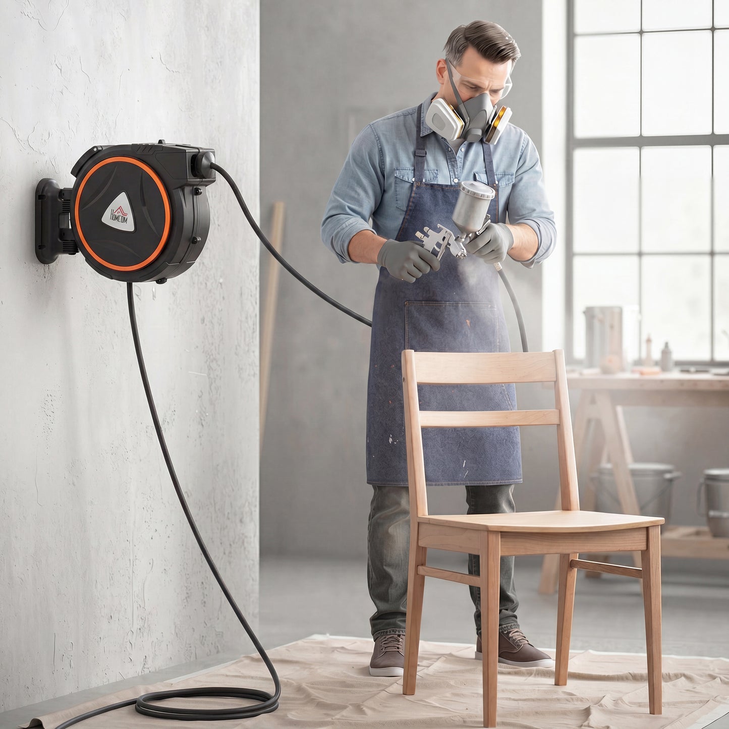 HOMCOM Auto Rewind Hose Reel, Retractable Air Hose Reel 20 m + 2 m, 150 Bar with 1/4" BSPT Connector, Black