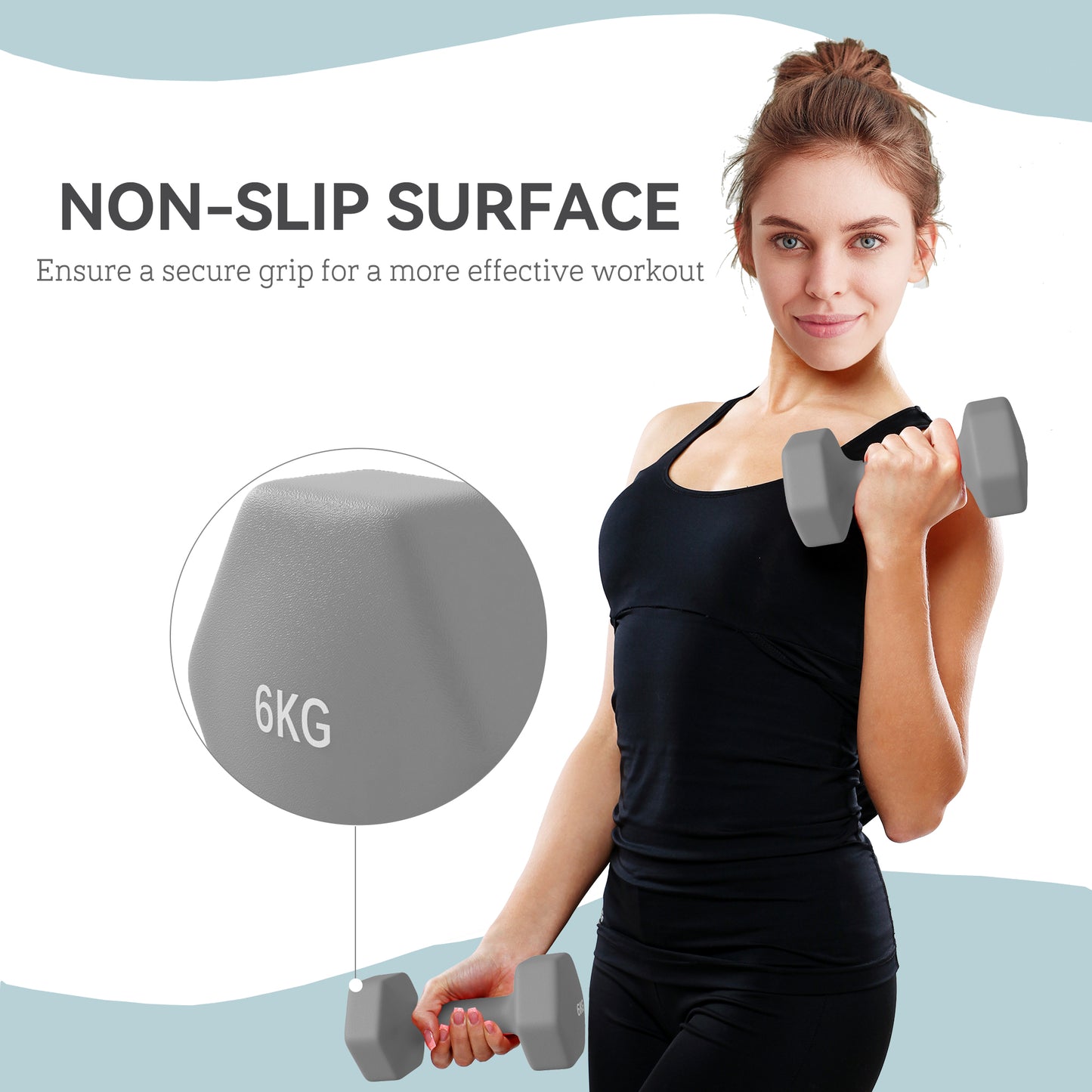 SPORTNOW 2 x 6kg Hexagonal Dumbbells Weights Set with Non-Slip Grip for Home Gym Workout, Grey