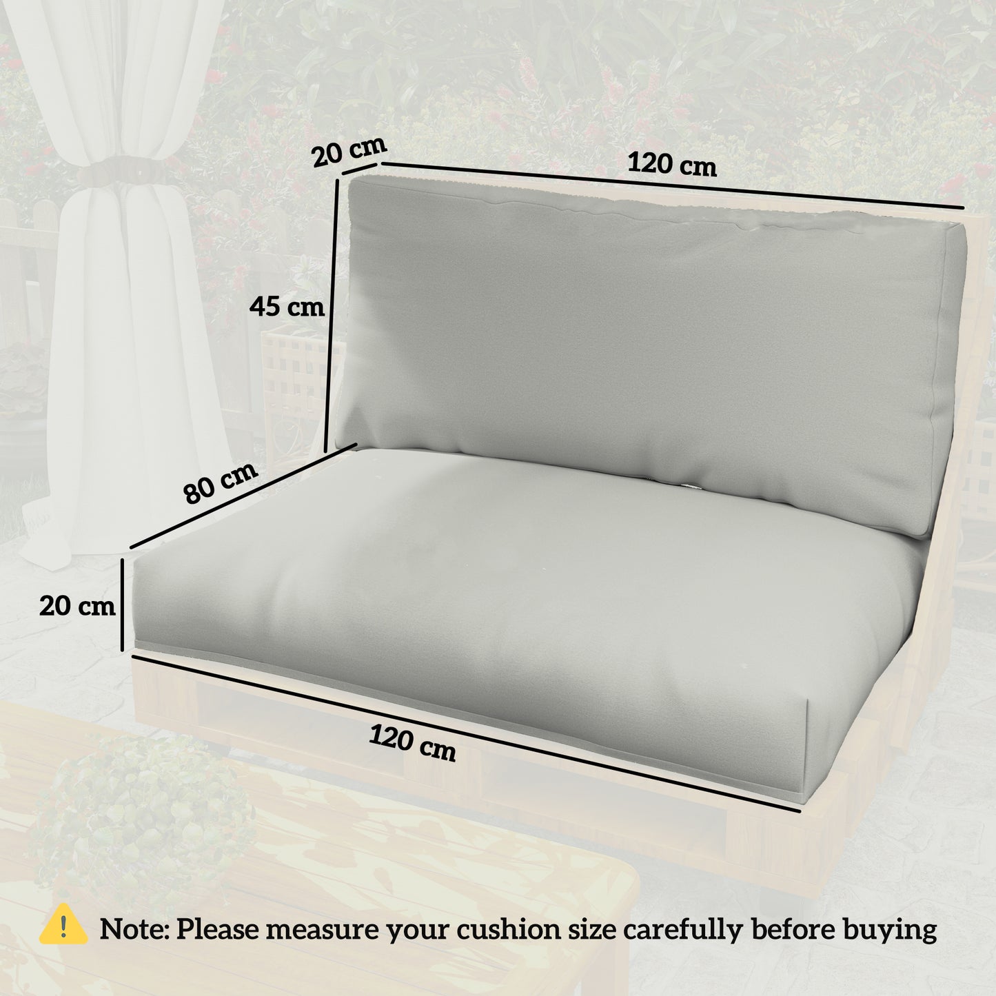 Outsunny Two Piece Seat Pallet and Back Cushions - Light Grey