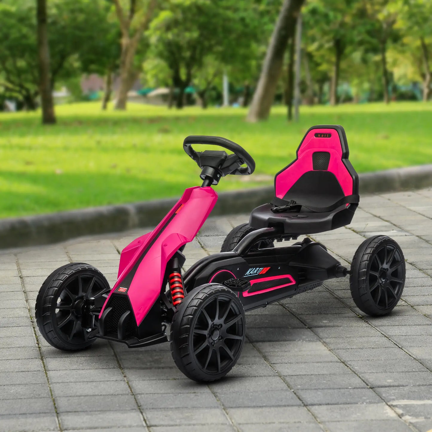 Kids Pedal Go Kart, with Adjustable Seat, EVA Wheels, Seat, Handbrake - Pink