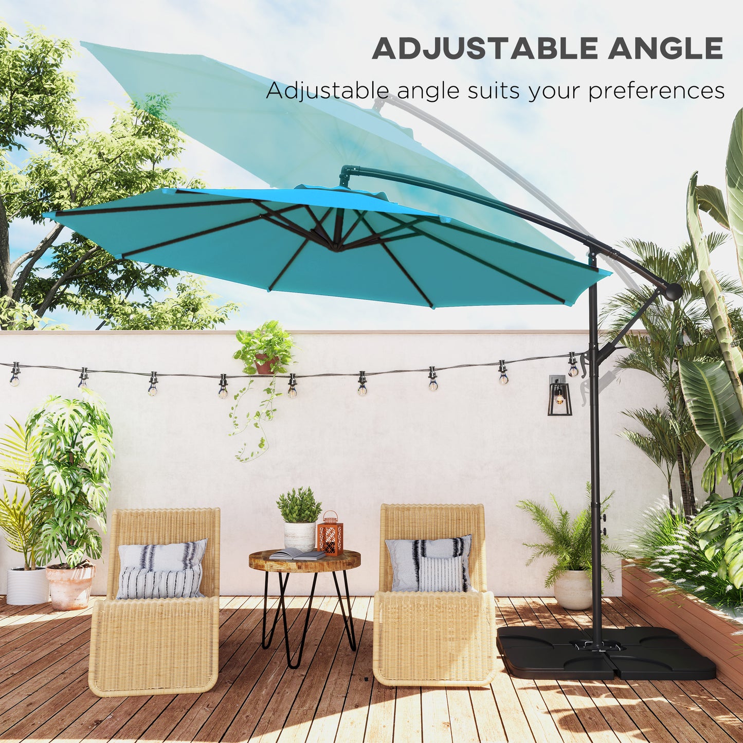 Outsunny 3m Overhanging Parasol, with Base, Weights and Cover - Blue