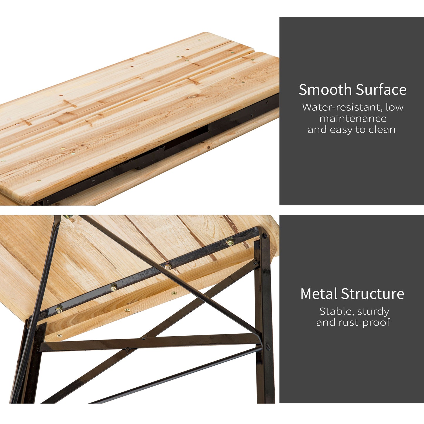 Outsunny Portable Folding Camping Picnic Table and Bench Set Garden BBQ Chairs Stools Trestle Wooden Wood (120cm(L) x 25cm(W) x 46cm(H))