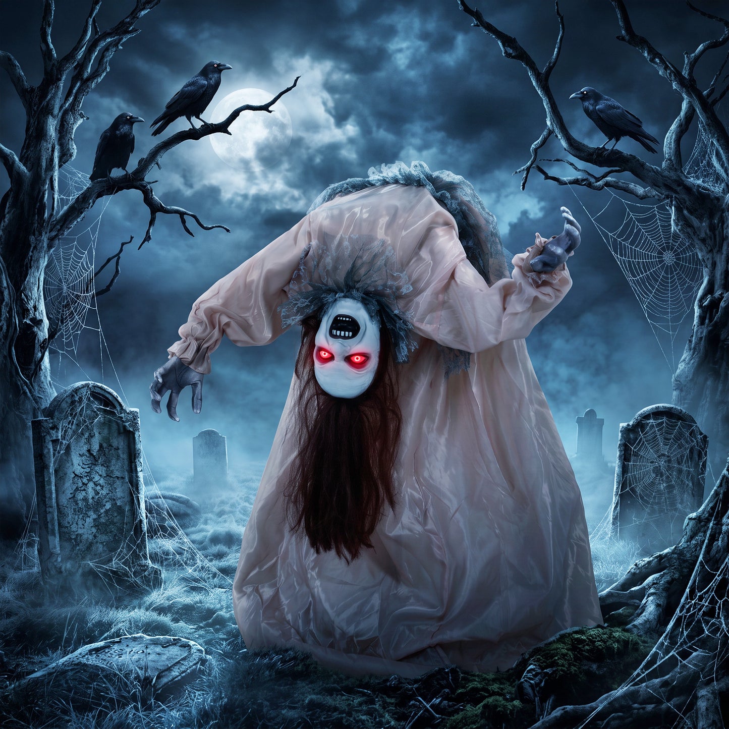 HOMCOM Animated Halloween Ghost, Halloween Animatronics with Creepy Screams, Glowing Eyes, Sound/Touch Activated