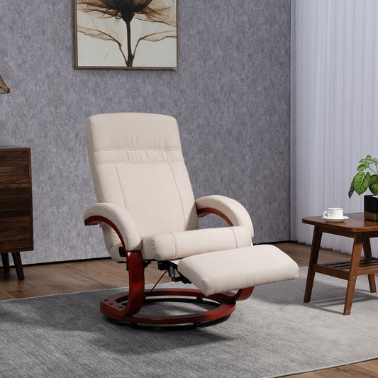 HOMCOM 135° Manual Reclining Swivel Chair, with Footrest - Beige