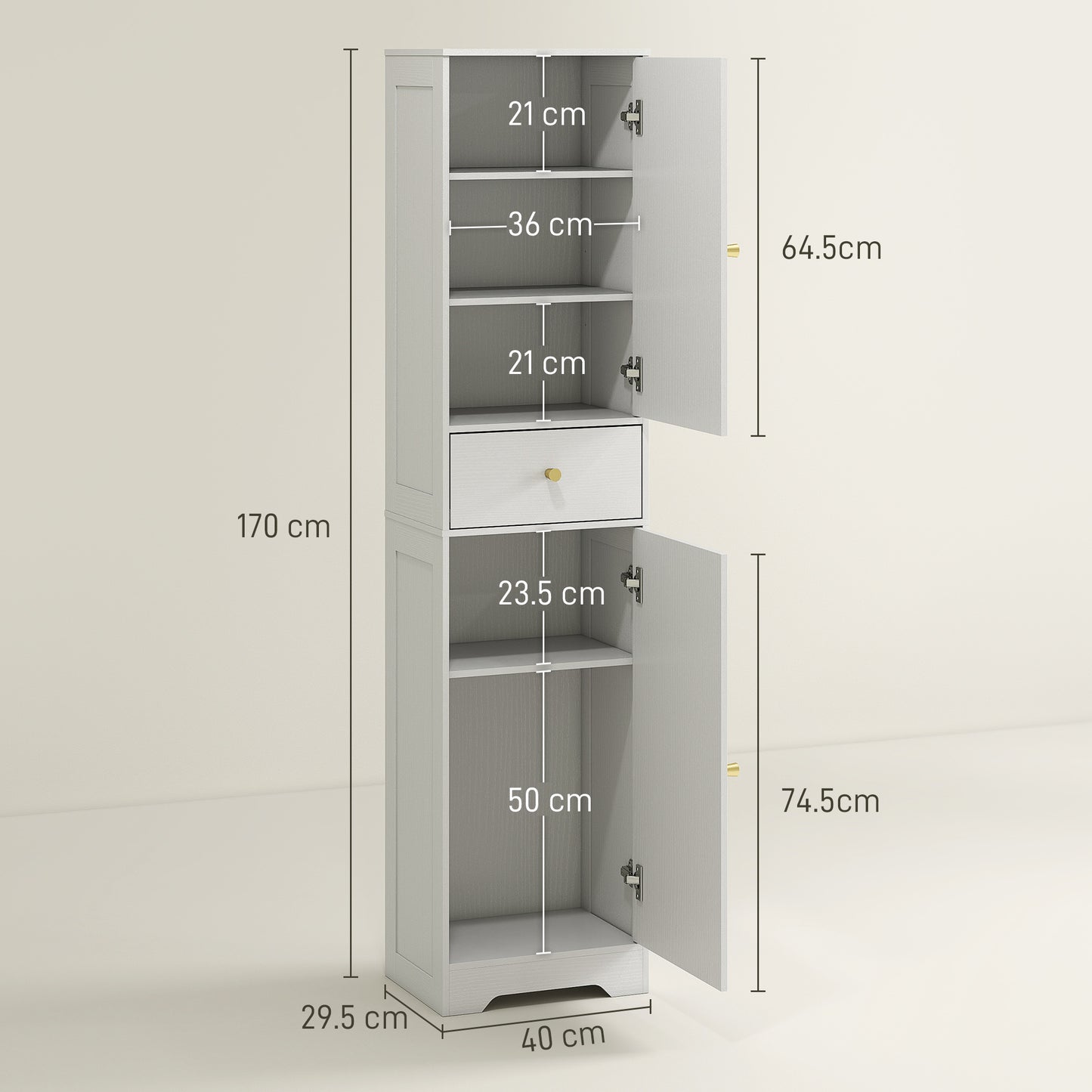 HOMCOM Tall Bathroom Cabinet with Arched Doors - White